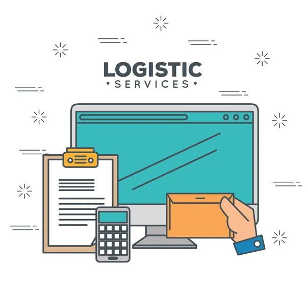 Logistieke diensten met de computer — Stockvector