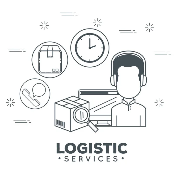 Logistieke diensten met ondersteuningsmedewerker — Stockvector