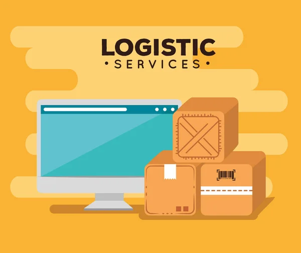 Logistieke diensten met de computer — Stockvector