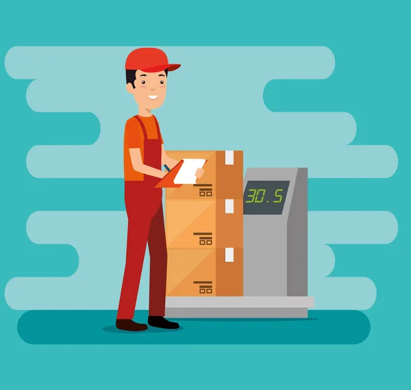 Logistieke diensten met levering werknemer — Stockvector