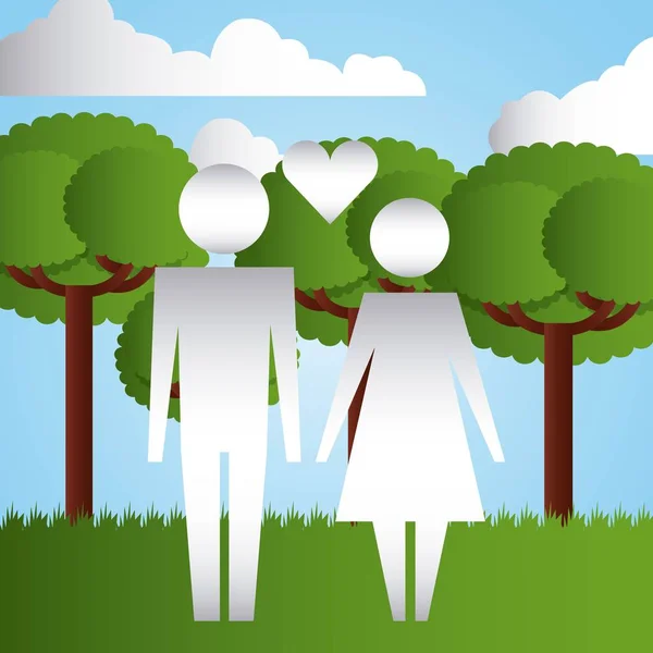 Parents Ensemble Dans Parc Illustration Vectorielle Protection Famille — Image vectorielle