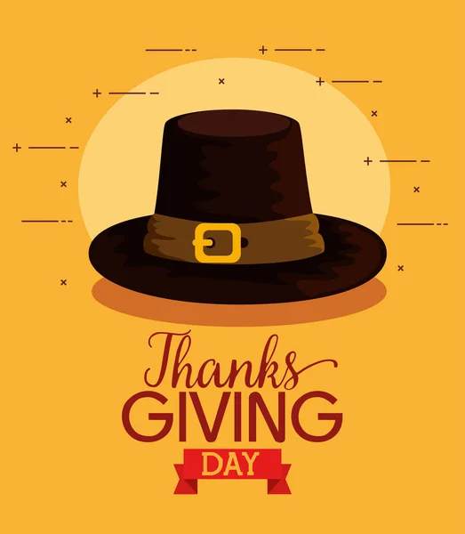 happy thanks giving card with pilgrims hat