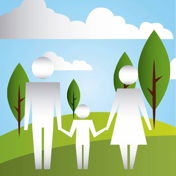 Ouders Zoon Het Park Familie Bescherming Vectorillustratie — Stockvector