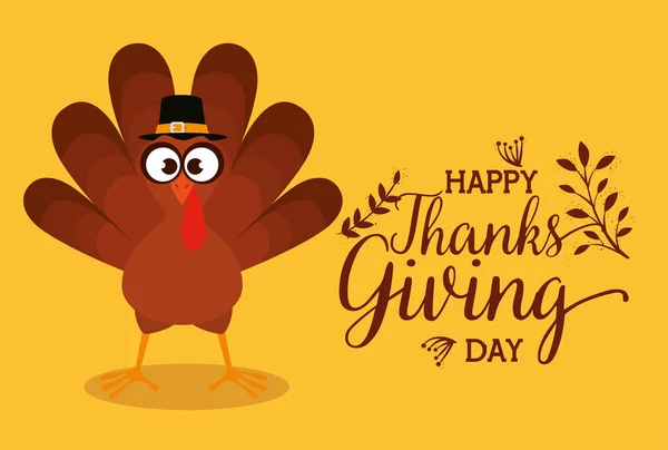 Happy thanks giving card with turkey — Stock Vector