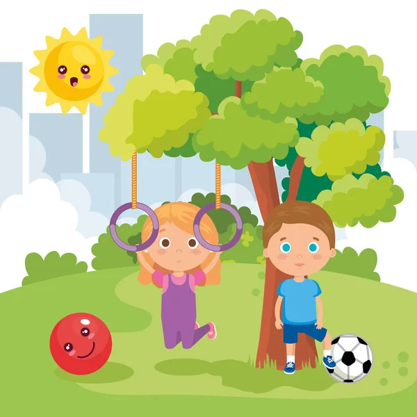 Δυο παιδάκια παίζουν στο πάρκο — Διανυσματικό Αρχείο