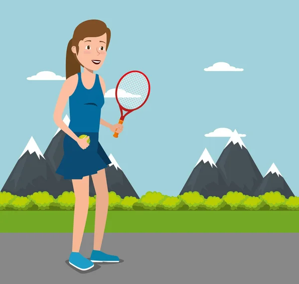 Mujer joven practicando tenis — Archivo Imágenes Vectoriales