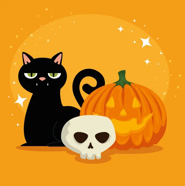 Halloween tök és koponyát kártya — Stock Vector