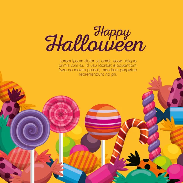 Carte d'Halloween avec bonbons sucrés — Image vectorielle