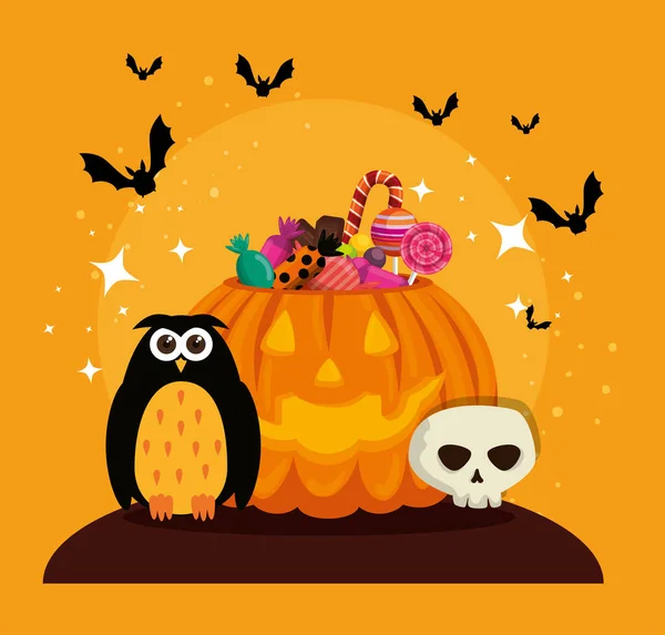 Carte d'Halloween avec citrouille et crâne — Image vectorielle