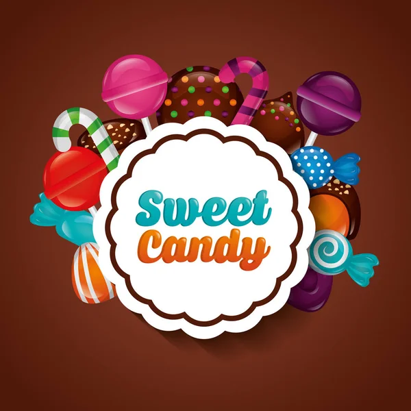 Sweet Candy Sticker Sign Bonbon Flavors Lollipops Vector Illustration — Stock Vector