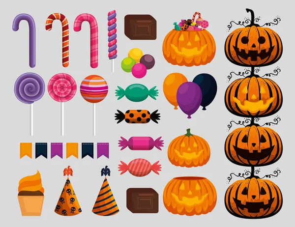 Feliz halloween celebração definir ícones —  Vetores de Stock