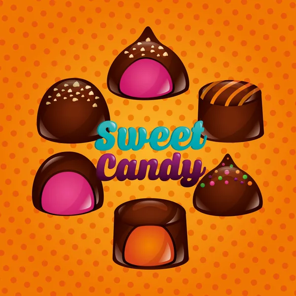 Caramelo Dulce Bombones Chocolate Galletas Fresa Sabores Vector Ilustración — Archivo Imágenes Vectoriales