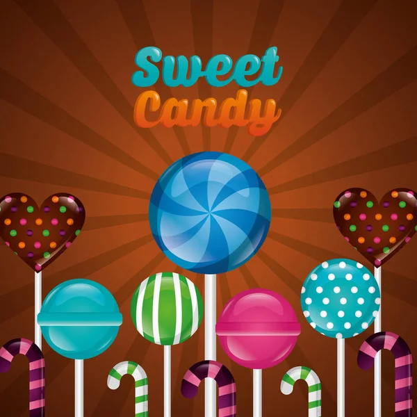 Dulces Caramelos Piruletas Sabores Dulces Bastones Vector Ilustración — Vector de stock