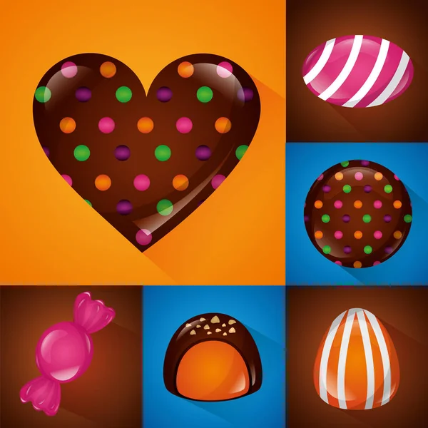Sladké Cukroví Nápisy Barvy Srdce Cookies Dorty Čokoládové Lupínky Vektorové — Stockový vektor