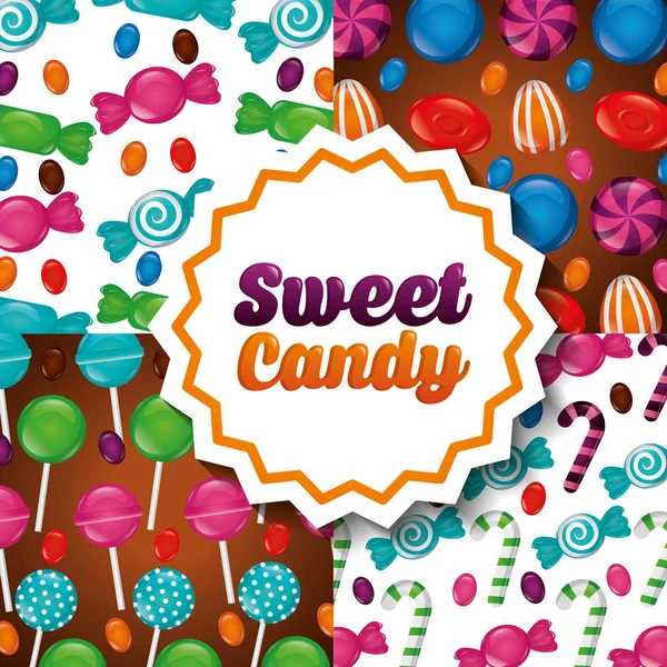 Sweet Candy Label Sign Lollipops Canes Alminds Flavors Vector Illustration — Stock Vector