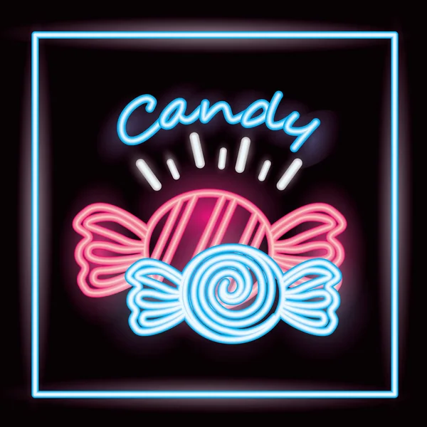 tatlı şeker karamel kare neon işareti vektör çizim nane