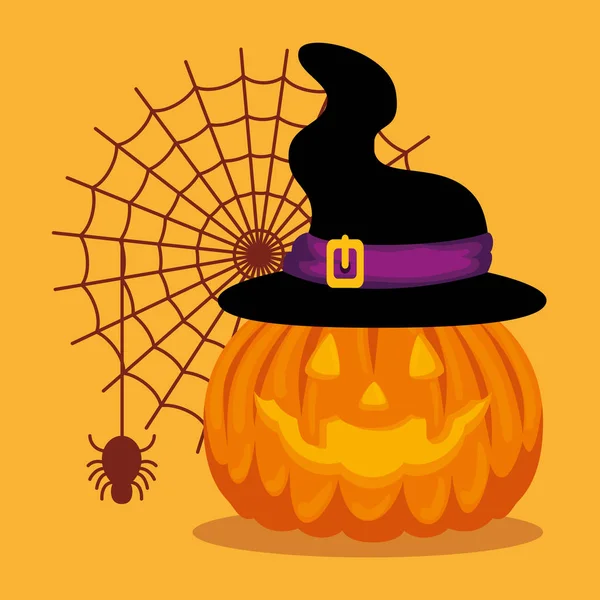 Halloween karta s kloboukem dýně a Ježibaba Vektorová Grafika
