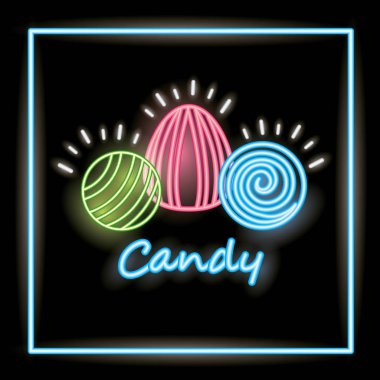 tatlı şeker badem karamela neon çerçeve vektör çizim