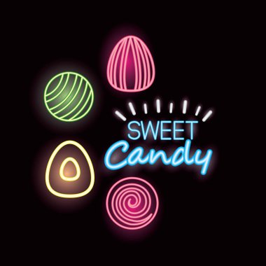 tatlı şeker badem karamela neon stil vektör çizim imzalamak