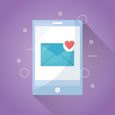 Mobil aşk smartphone ekran mesaj romantik vektör çizim