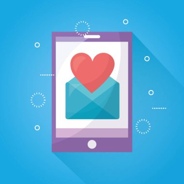 Mobil aşk akıllı telefon mesajı kalp romantik vektör çizim