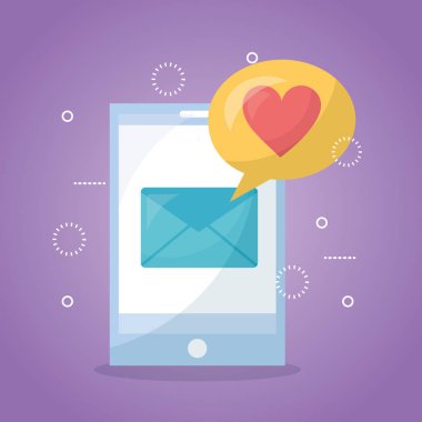 Mobil aşk ekran kabarcık mesaj smartphone vektör çizim