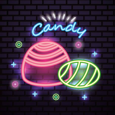 tatlı şeker Badem içi doldurulmuş neon sembolleri illüstrasyon vektör
