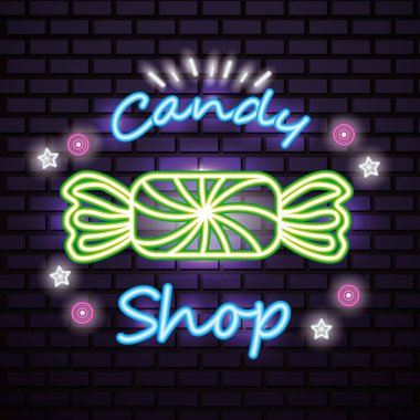 tatlı şeker karamel yeşil yıldız neon vektör çizim sarılmış