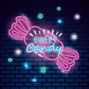 tatlı şeker sembolleri karamel sembolleri neon vektör çizim sarılmış