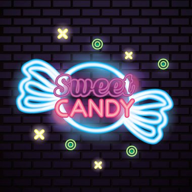 tatlı şeker karamel işareti neon sembolleri illüstrasyon vektör