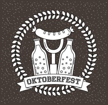 Oktoberfest Almanya etiket çatal sosis şişe içki vektör çizim