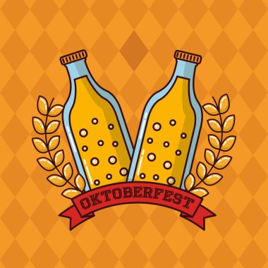 Oktoberfest bira illüstrasyon vektör kırmızı kurdele işaret bırakır