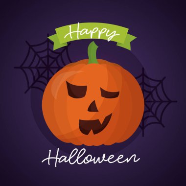 mutlu Cadılar Bayramı gün kabak şerit işareti Spiderwebs illüstrasyon vektör