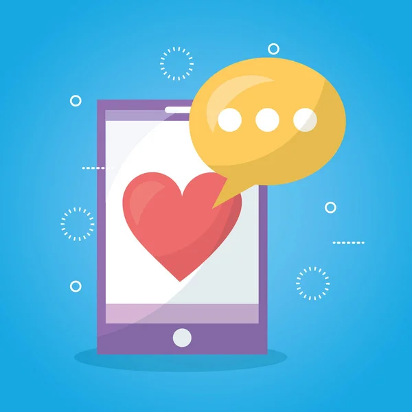 Mobile Love Smartphone Coração Bolha Mensagem Vetor Ilustração — Vetor de Stock