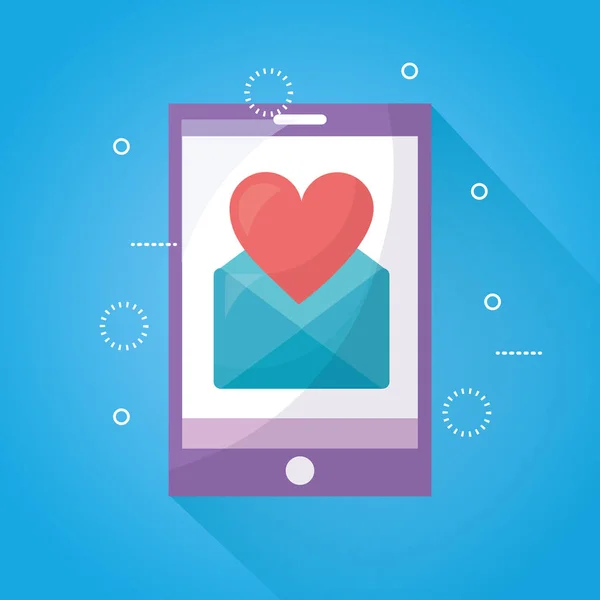 Mobil Szerelem Smartphone Üzenetet Szív Romantikus Vektoros Illusztráció — Stock Vector