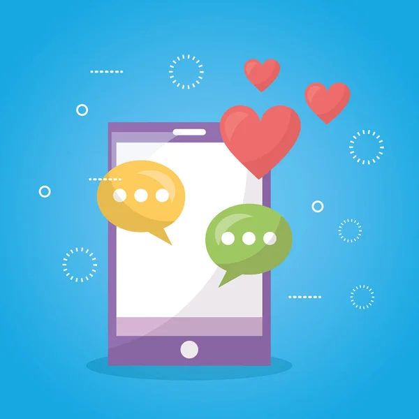 Mobile Amour Bulles Coeurs Smartphone Messages Illustration Vectorielle — Image vectorielle