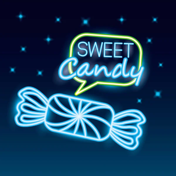 甘いお菓子ミント キャラメル バブル サイン ネオン ベクトル図 — ストックベクタ