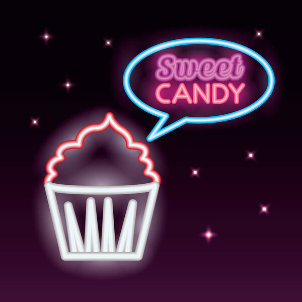 sweet candy bubble sign neon cake vector illustration