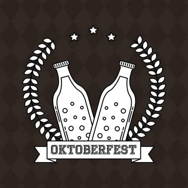 Oktoberfest Germany Hojas Estrellas Botella Cerveza Vector Ilustración — Vector de stock