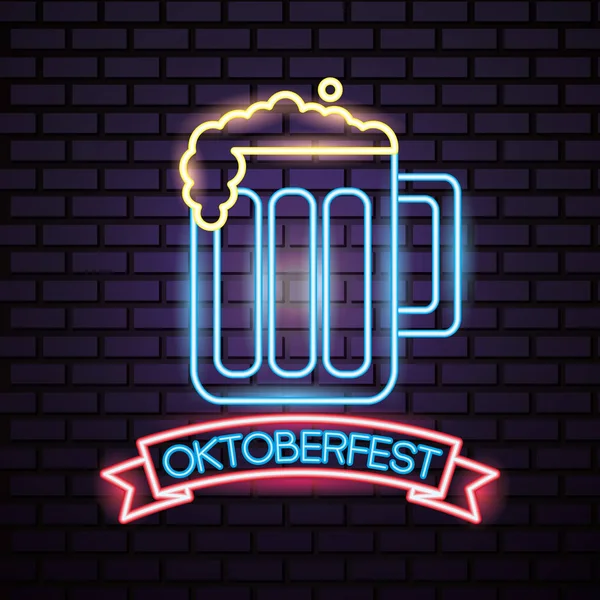 Oktoberfest Németország Szalag Jel Sör Ünnepe Neon Style Vektoros Illusztráció — Stock Vector