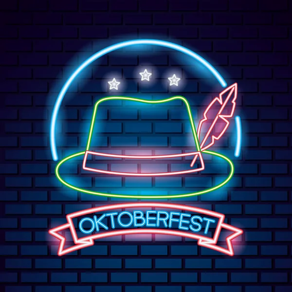 Oktoberfest Germany Stars Neon Traditional Hat Vector Illustration — Stock Vector