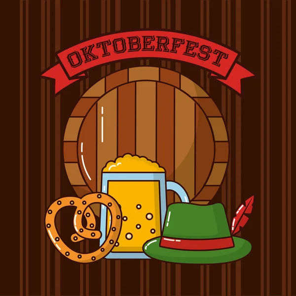 Oktoberfest Sör Hagyományos Kalapot Szív Bretzelvector Illusztráció — Stock Vector