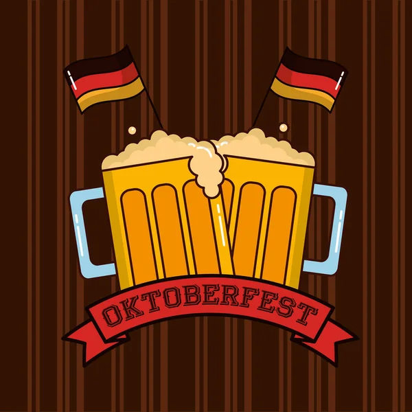 Oktoberfest Beers Germany Flags Ribbon Sign Vector Illustration — Stock Vector