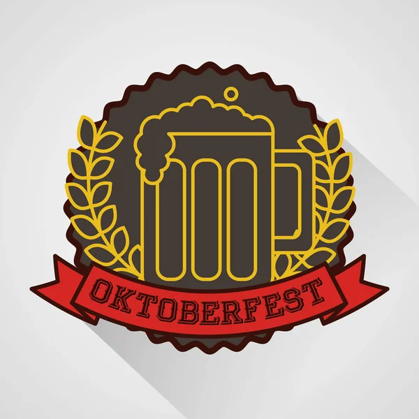 Oktoberfest Sticker Bier Bladeren Lint Vectorillustratie — Stockvector