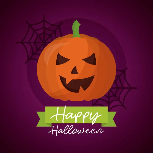 Glücklich Halloween Day Gruselig Kürbis Spinnennetz Vektor Illustration — Stockvektor