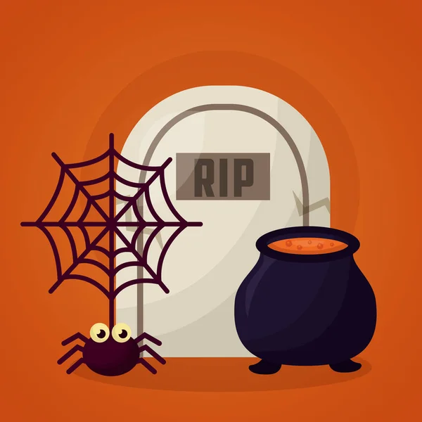 Šťastný Halloween Den Kotel Hrobky Spider Vektorové Ilustrace — Stockový vektor