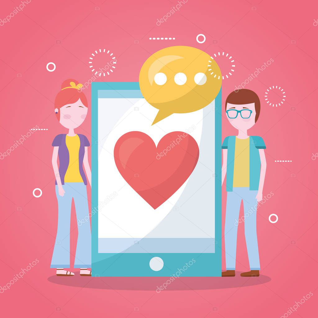 mobile love couple smartphone heart screen message vector illustration
