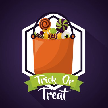 mutlu Cadılar Bayramı kutlama gün etiket şeker çanta şerit oyun ya da şeker vektör çizim
