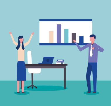 kadın ve erkek ilerleme vektör çizim sunan insanlar iş office Kurulu istatistikleri