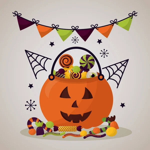 Happy Halloween Viering Dag Candys Pompoen Wimpels Zoete Vectorillustratie — Stockvector